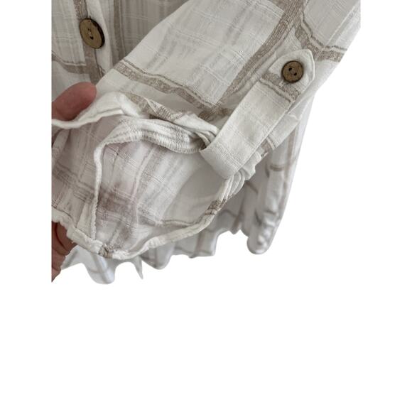 Apt 9 Lineny Rayon Womens M Blouse Top V Neck Rollup Sleeve Buttons Summer Vacay - Picture 5 of 6